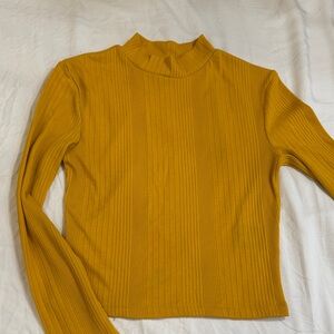 H&M Mustard Ribbed Long Sleeve Mock Neck Top